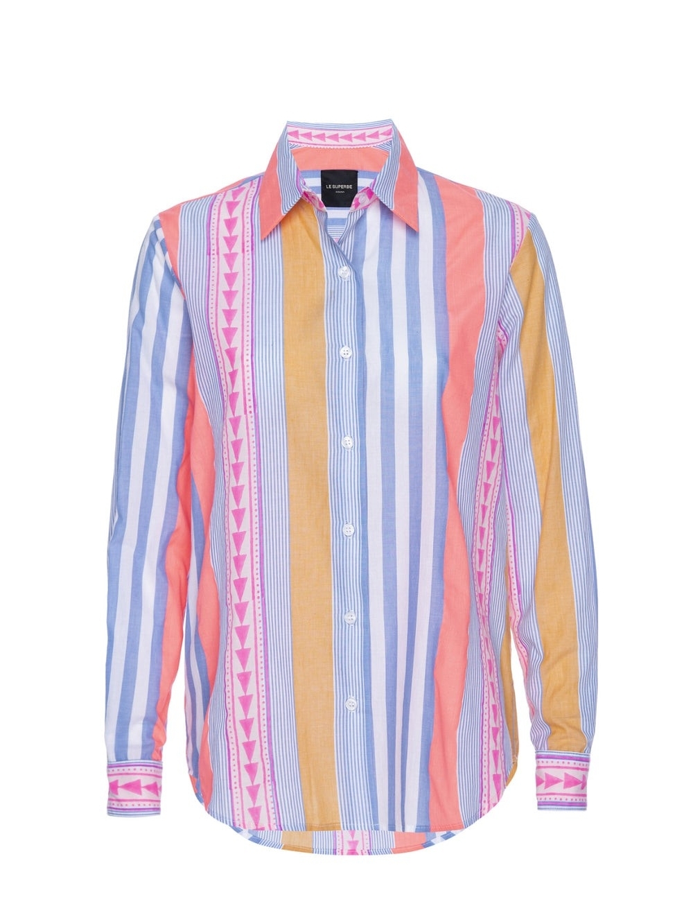 Le Superbe Goa Stripe Boyfriend Shirt Size 2 Cotton Button Up Surf Stripe - Picture 2 of 11